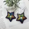 Boucles d'oreilles pendantes Boho coloré ligne étoile en bois naturel pour les femmes Vintage Long creux déclaration ethnique vacances fête bijoux