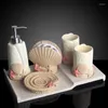 Set di accessori da bagno Creative Beach Shell Bagno Spazzolino da denti in resina Tazze Portaspazzolino Dispenser portasapone Kit accessori