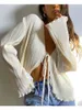 Women's Blouses Women Pleated Plain Shirts Spring Fall Chic Long Flare Sleeve V- Neck Tie Up Cardigans Tops For Casual Party Street