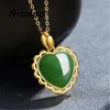 Colares pendentes Aradoo incrustado imitação em forma de coração em forma de coração hetian jade jasper colar pêssego renda com o coração banhado a ouro