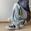 Herenbroeken gewassen oversized heren jeans Amerikaans high street knop ontwerp recht denim broek hiphop mannelijke casual broek z0306