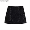 Jupes ZATRHMBM femmes 2022 nouvelle mode paillettes-embellies noir taille haute Mini jupe Vintage côté fermeture éclair femme jupes Mujer W0308