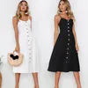 Casual Dresses Sexig ärmlös backels Summer Dress Women 2023 Button Suspenders Black White Beach Robe Plus Size