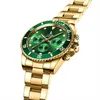 Нарученные часы раскраски мужские зеленые циферблаты Механические часы Топ Золотая нержавеющая сталь Многофункциональный