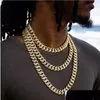 Pendant Necklaces Karopel Iced Out Bling Rhinestone Mens Gold Sier Miami Cuban Link Chain Diamond Hip Hop Necklace Drop Deli Dhgarden Dhbct