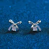 Boucles d'oreilles à tige en argent Sterling avec nœud 0.1ct 0.5ct Moissanite diamant 14K or blanc nœud papillon boucle d'oreille pour les femmes cadeau d'anniversaire