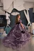 2023 New Purple Little Girls Pageant Dresses Beaded Crystals Ball Gown Crew Neck Kids Toddler Flower Prom Party Gowns for Weddings cascading ruffles E0308