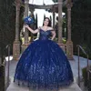 Abito Quinceanera di lusso blu navy con scollo a cuore 2024 Abiti da ballo di compleanno in cristallo con applicazioni di pizzo Abito dolce 16 Corsetto