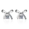 Boucles d'oreilles à tige en argent Sterling avec nœud 0.1ct 0.5ct Moissanite diamant 14K or blanc nœud papillon boucle d'oreille pour les femmes cadeau d'anniversaire