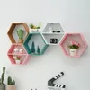 Dekorativa föremål Figurer Nordisk stil Trädekor Väggmontering Hexagonal Frame Books Toys Flower Pot Storage Shelf Holder Display Hantverk Hyllor 230307