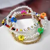 Pulseira de miçangas de sementes feitas à mão Bracelets 4pcs Boho Flowers Charms Pearl Colorful Badyd Elasty Pulset