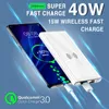 20000mAh sem fio Charging Power Bank 40W Super Fast Charging Display Digital Bateria externa para iPhone Xiaomi Samsung