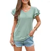 Women's T Shirts 2023 Summer V-neck T-shirts For Women Fashion Hollow Out Ruffled Short Sleeve Female Tee Shirt Ladies Basic Casual Tops