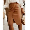 Skirts Women's Elegant High Waist Wrap PU Leather Midi Skirt 230308