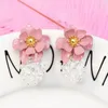Kolczyki nurkowane koreańskie słodkie urocze kropla kwiatowa dla kobiet impreza prosta akryl z koralikami kryształowy kolczyk oorbellen bijoux jewellry.