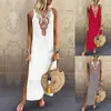 Lässige Kleider Frauen Sommerkleid Boho gedruckte ärmellose Maxi Lose Damen Split Saum Baggy Kaftan Leinen Long Vestidos de Mujer