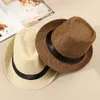 Wide Brim Hats Hot Unisex Women Men Fashion Summer Casual Trendy Beach Sun Straw Panama Jazz Hat Cowboy Fedora hat Gangster Cap Dropshipping R230308