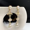 Dangle Earrings Fashion Cross Baroque Pearl Retro For Women French Gold Long Drop Earring Vintage Jewelry Party Wedding Gift