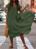 Повседневные платья Богемный летний женский сарафан ZANZEA Мода V-образным вырезом миди Vestidos Женские однотонные платья с рюшами Асимметричный халат 230308