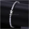 Tennis Mens Iced Out Chain Gold Sier Bracelet Fashion Hip Hop Bracelets Jewelry 3/4/5Mm 7/8Inch Drop Delivery Dhgarden Dhkg2