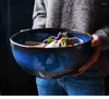Bowls 2400ml Super Big Salad Bowl Ceramic Blue Porcelain Dropping Tableware Deep Fruit Capacity CL92403