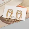 Dangle Earrings Women Fashion Long Layers Gold Chains Crystals Love Heart Tassel Shaped Drop Wedding