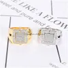 Bandringen CZ voor herengeometrische hiphop goud sier vergulde sieraden ijsje out FL diamant bling ring drop levering dhgarden dhqsp