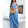 Robes décontractées femme sans manches V coud halter longue robe streetwear élégant bracelet spaghetti pain denim lâche maxi