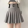 Jupes Y2K Harajuku bouton lettre imprimé jupe plissée élastique taille haute a-ligne Mini jupe école de mode coréenne Kawaii femmes jupe 230308