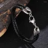 Charm Bracelets Simple Double Layer Black Braided Leather Rope Bracelet Men Stainless Steel Lobster Clasp For Women Jewelry PD1089