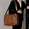 Briefcases Natural Cowskin 15" 17" Laptop Bags Men's Large Capacity Business Messenger Leather Office Shoulder Bag