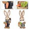 Dekorativa föremål Figurer Bunny Easter Rabbit Straw Woven Figurine Ornament Decoration Garden Standing Statyer Decor Statue Holding Animal Hand 230307