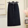Skirts Women's Casual Jean Skirt High Waist Back Vent Mid-Length Denim Skirts Womens M-3XL Vintage Bodycon Skirt With Pockets C234 230308