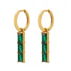 Dangle Earrings Vintage Titanium Steel Long Strip Green Glass Stone Drop For Women Simple Elegant Wedding Jewelry Accessories