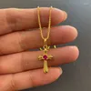 CARRING 24K Colar Gold Cross Cross Ruby Pingente Cadeia de Caixa de 18 polegadas para homens Homens de jóias de Natal Presentes