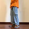 Men's Jeans Wide Leg Cargo Pants Autumn Streetwear Baggy Hip Hop Jeans Big Pockets Men Korean Fashion Loose Straight Male Clothing Blue 230308