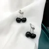 Dangle Earrings Korea Japan Black Enamel Cherry Pendantネックレス女性ファッションジュエリー2023メタルチェーンフルーツチョーカーネックレスギフト