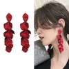 Dangle Earrings Vintage Women Sexy Rose Petal Long Tassel Female Jewelry Red Flowers