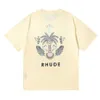 2023 T-shirt de mode pour hommes et femmes Marque Rhude s High Street American Las Palmas Coconut Crown Print Casual Round Neck Short Sleeve Xnmf