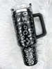 1Pc Con LOGO Stanley quencher Vaso de 40 oz Estampado de leopardo de acero inoxidable con Logo manija tapa paja gran capacidad taza de cerveza botella de agua taza de polvo GJ0606 DHL nave