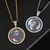 Collier pendentif Photo personnalisé, pendentifs rotatifs Double face avec Zircon, bijoux pour hommes