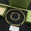 Colares ocos de anel de letra dupla feminino pulseiras ajustáveis ​​de ouro colares de moda de moda com caixa com caixa