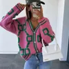 Women's Knits Tees Autumn Winter Knitted Cardigan Fashion Women Long Sleeve Loose VNeck Sweater Thick Warm Female Green Casual Print 230308