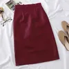 Skirts HELIAR Women PU Leather Skirts High Waist Solid Straight Elegant Split Skirt Midi Leather Skirts For Women Autumn 230308