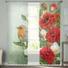 Rideau jaune oiseau sur un coquelicots rouges Tulle fenêtre pour salon chambre Voile voilages cuisine traitements rideaux