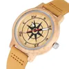 Armbandsur Maple Wood Compass Direction Decoration Round Dial Wood Watches Män Kvinnor äkta Leather Watch Band Quartz armbandsur