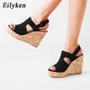 top casual dames platform sandalen sexy peep teen wig schoenen gladiator dames buckle riem hoge hakken zwart roze bruin 230306