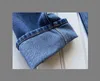 Dames jeans aankomsten hoge taille uitgehold patch geborduurde decoratie casual blauw rechte denim broek s2