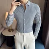 Męskie koszule męskie Mężczyźni Striped Business Shirt Business Koszulka Klasyczna francuska sukienki Camicia Slim Fit Bluzka Camisa Autumn Coning 2023