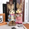 Decorative Objects Figurines 2PCS 23 35CM Straw Bunny Easter Decor Simulation Cute Rabbit Ornament Home Window Decoration Props Children Gift 230307